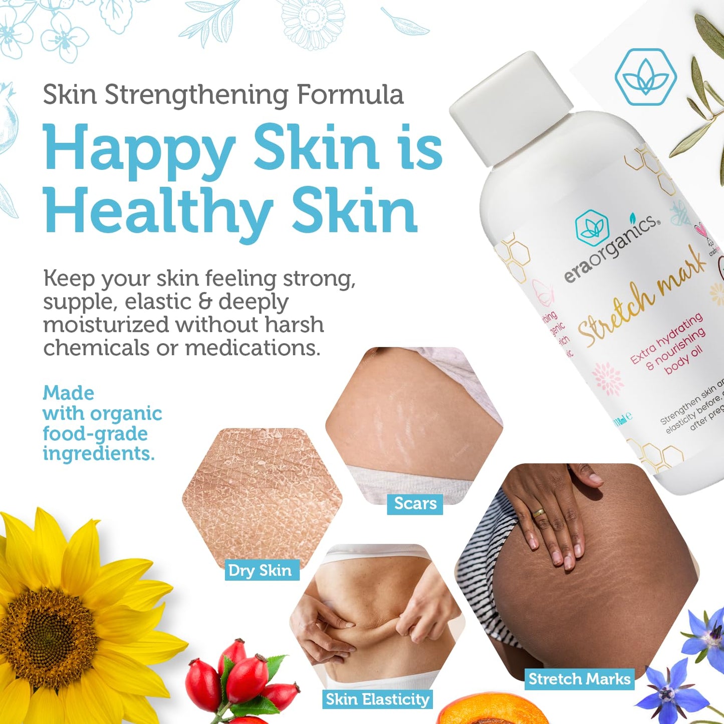 Era Organics Organic Stretch Mark Oil for Pregnancy – Moisturizing Belly Oil to Prevent Stretch Marks, Pregnancy Skincare Must-Have