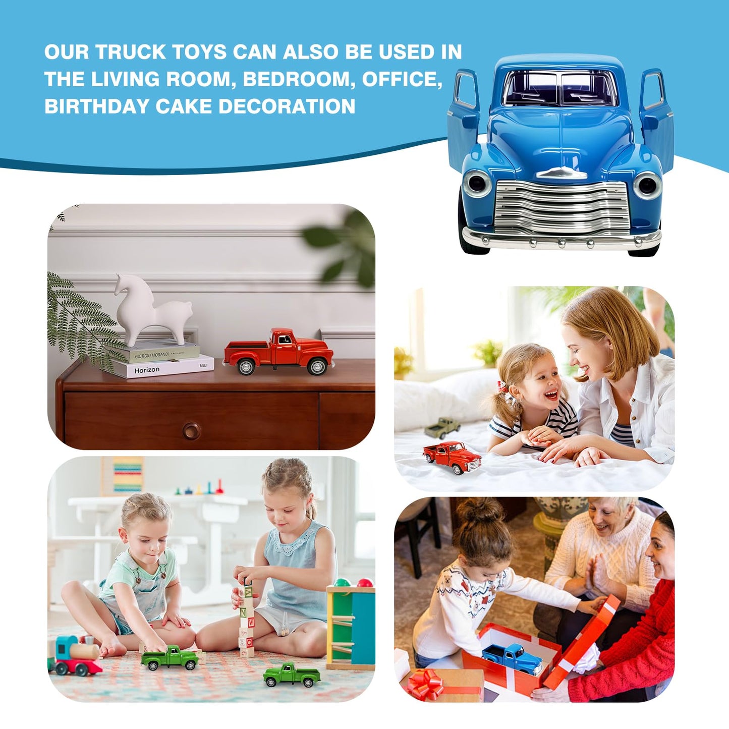 AGSIXZLAN Little Blue Truck Toy for Toddlers 2-8, 1:32 Alloy Driveable Car with Opening Doors – Birthday, Easter & Christmas Gift