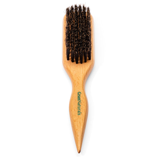 GranNaturals Boar Bristle Slick Back Brush for Sleek Ponytails & Buns – Smooths Flyaways, Baby Hairs & Edges, with Rat Tail for Parting