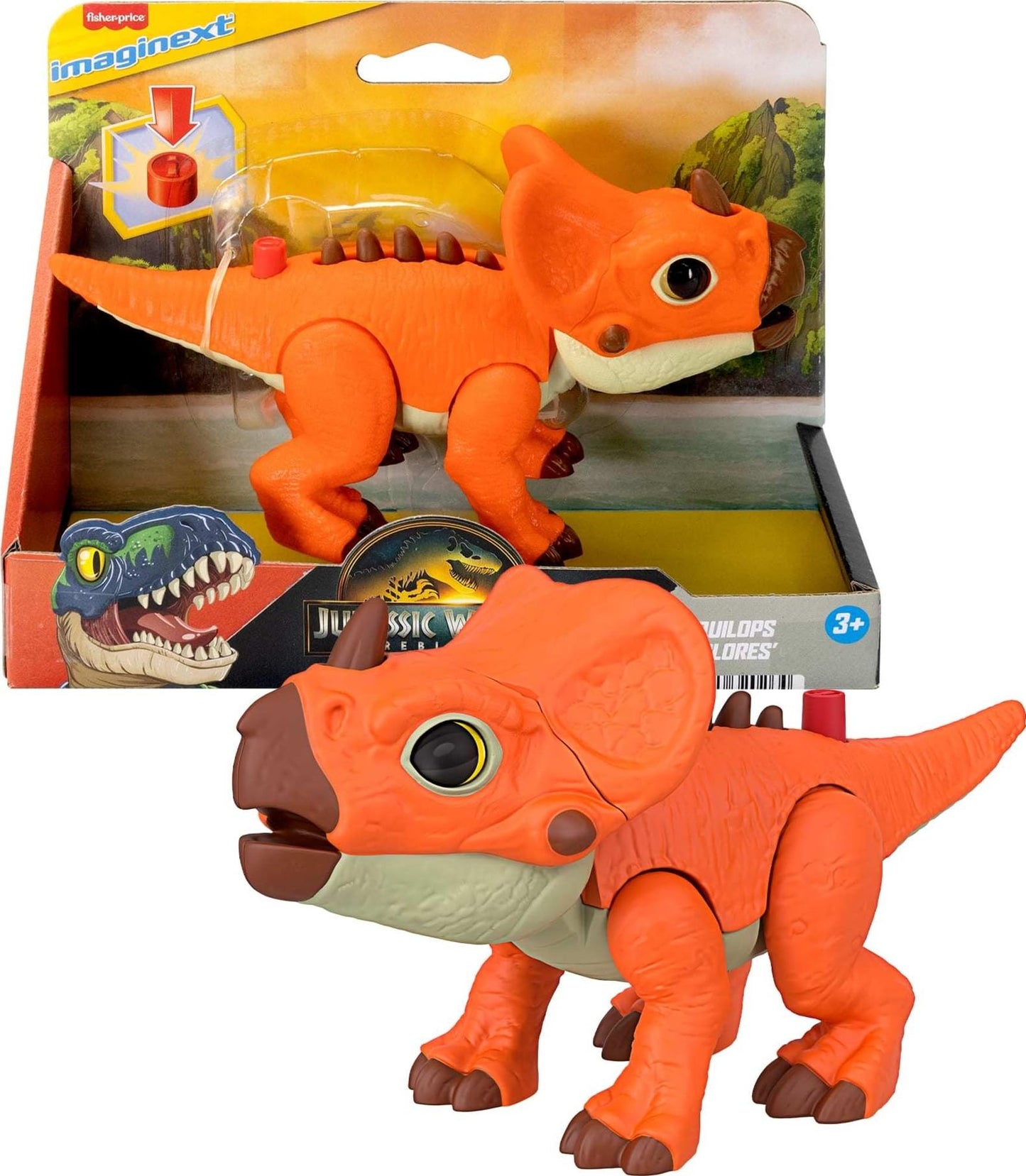Fisher-Price Imaginext Jurassic World Dinosaur Action Figure with Kid-Activated Motion & Growing Spikes, 7.75-inch Aquilops Dino Toy