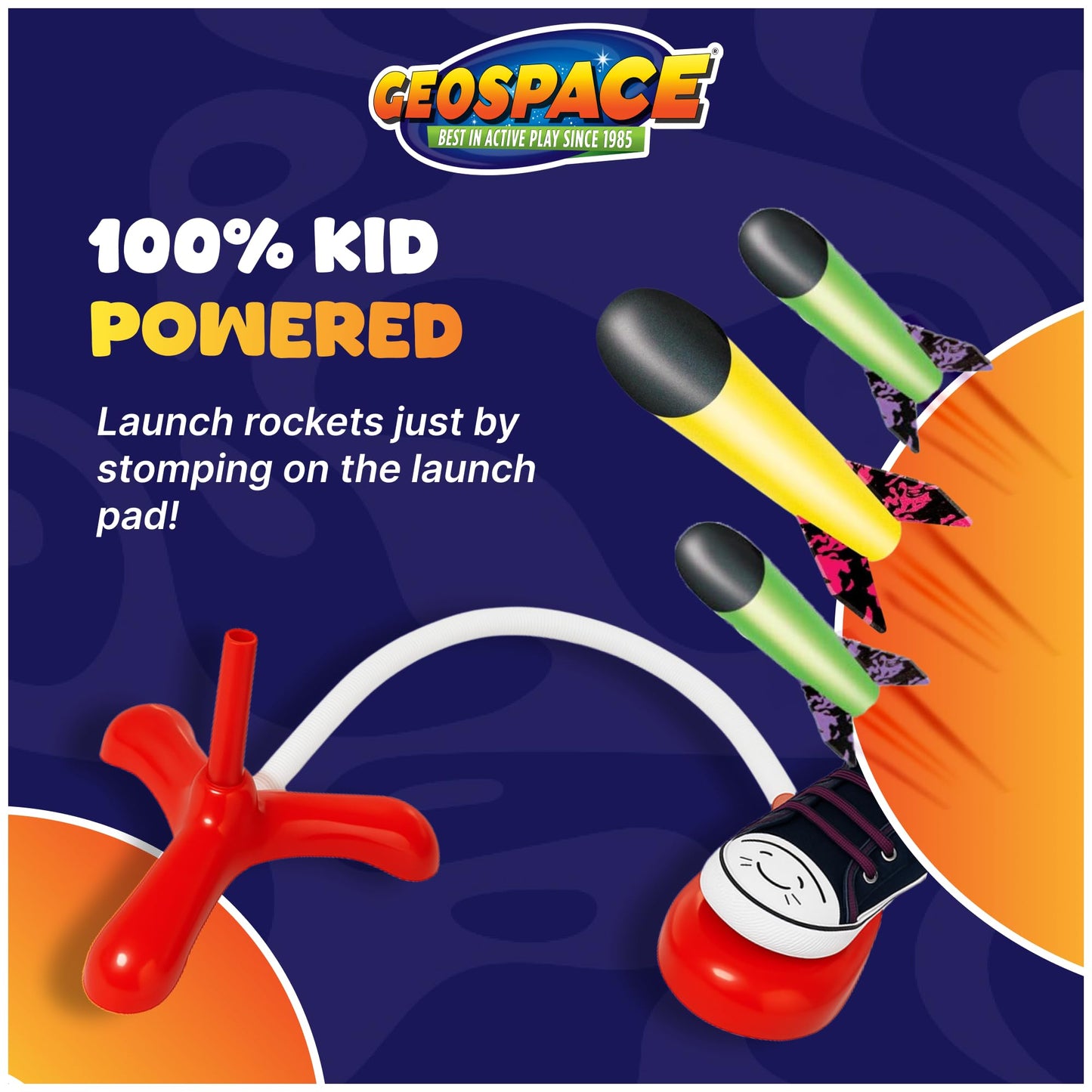 Geospace Jump Rocket Mini Set – 3 Foam Stomper Rockets with Single Pump, Outdoor Fun Toy for Kids Boys & Girls