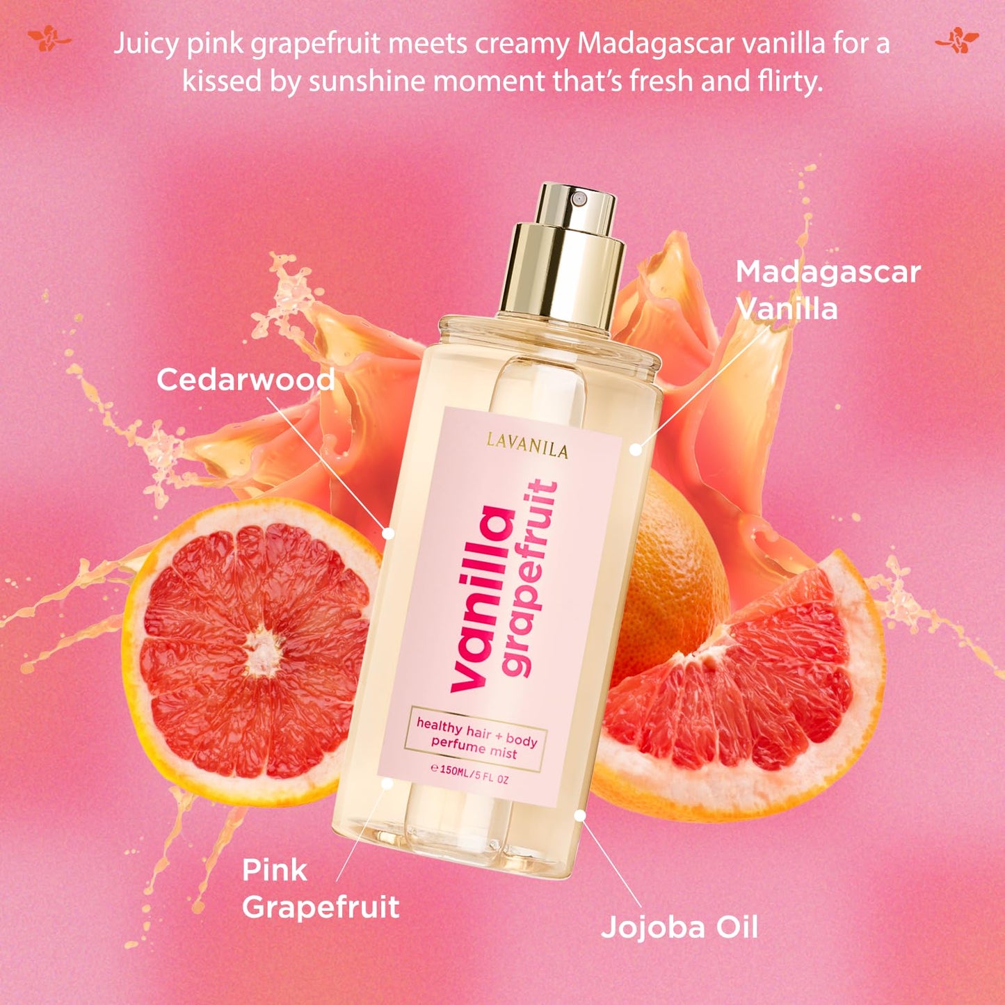 Lavanila Vanilla Grapefruit Healthy Hair & Body Perfume Mist 5 Fl Oz | Bright, Uplifting Scent with Jojoba Oil, Cedarwood & Pink Grapefruit