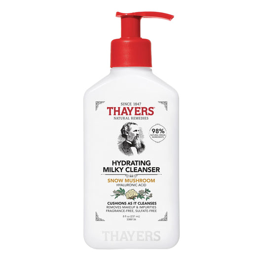 Thayers Milky Hydrating Face Cleanser with Snow Mushroom & Hyaluronic Acid – Gentle, Paraben-Free Facial Wash for Dry, Sensitive Skin, 8 fl oz