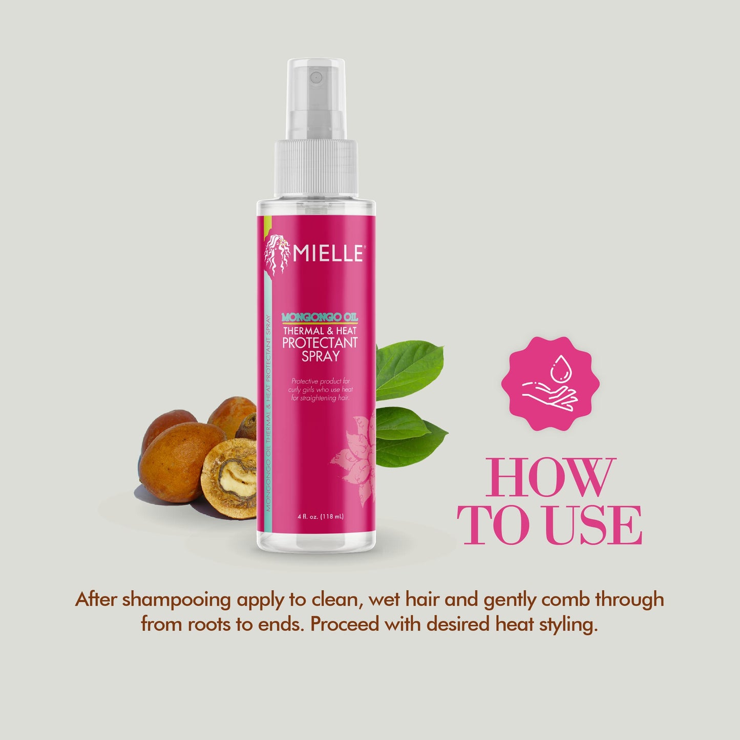 Mielle Mongongo Oil Thermal & Heat Protectant Spray – Intense Heat Defense for All Hair Types, Protects from Damage & Preserves Curl Pattern, 4 Fl Oz