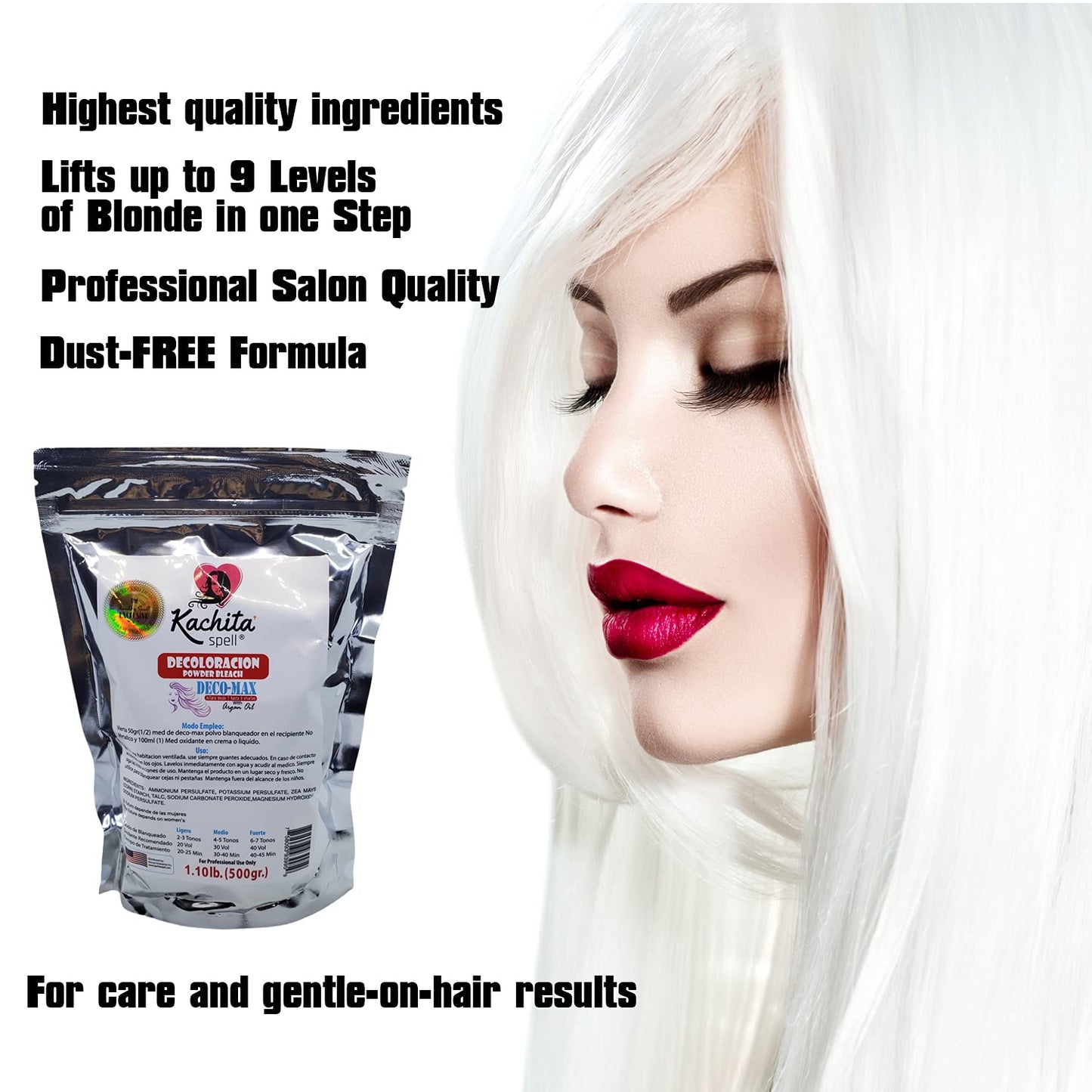 Kachita Spell Superior Hair Lightener Powder Blue Deco-Max, Extra Strength Dust-Free Formula for Balayage, Highlights & Discoloration, 1.10 Lb USA