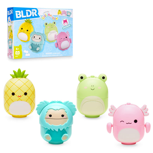 BLDR Squishmallows Buildable Figure Multipack – Maui Pineapple, Joelle Bigfoot, Wendy Frog & Archie Axolotl – Collectible Toy Set for Kids 8+