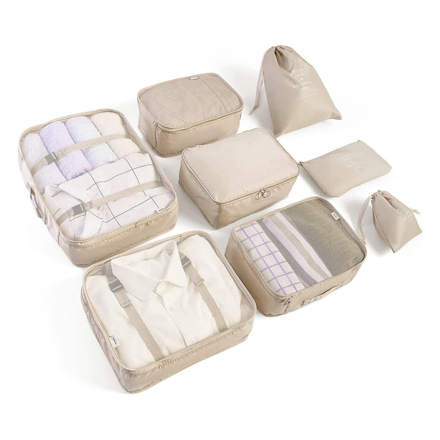 LANSKLBD 8-Piece Packing Cubes Set for Suitcases, Travel Luggage Organizers with Shoe, Toiletry & Laundry Bags, Essentials Kit