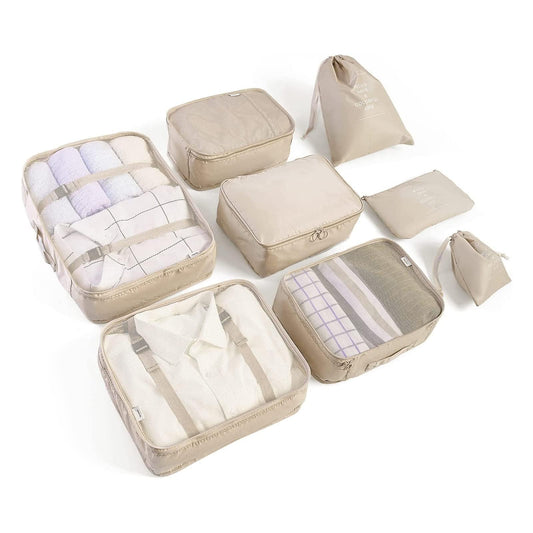 LANSKLBD 8-Piece Packing Cubes Set for Suitcases, Travel Luggage Organizers with Shoe, Toiletry & Laundry Bags, Essentials Kit