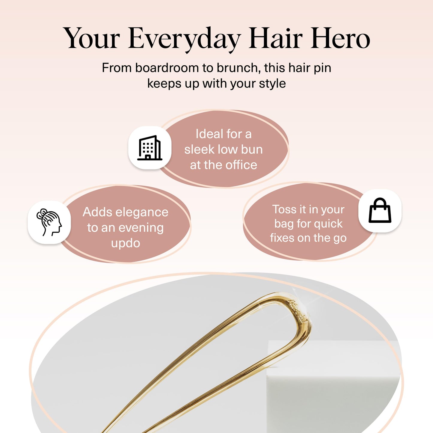 Kitsch French Hair Pin for Women – Elegant Gold Metal Hair Fork for Updos, Buns & Twists | Durable, Secure All-Day Hold, Comfortable Fit, 1pc