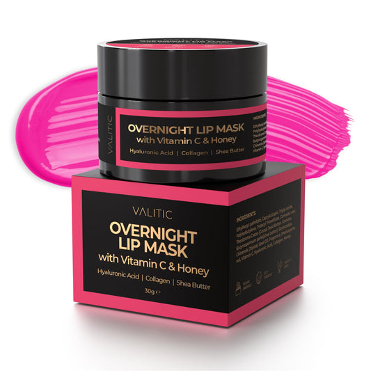 Valitic Overnight Lip Sleeping Mask Butter – Hydrating Treatment for Dry, Chapped Lips with Honey, Vitamin C, Hyaluronic Acid & Collagen, 30g