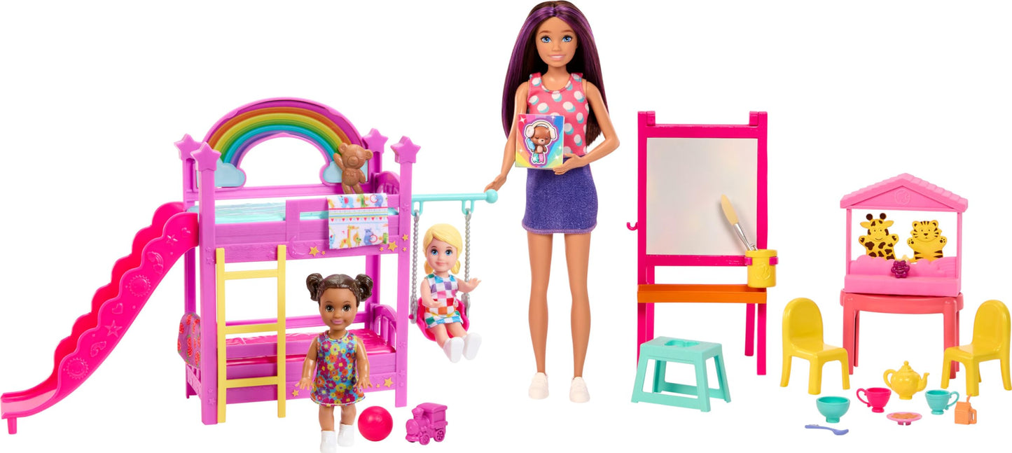 Barbie Skipper Babysitters, Inc. Ultimate Daycare Playset with 3 Dolls, Furniture & 15+ Accessories, Includes Bunk Beds & Color-Change Easel