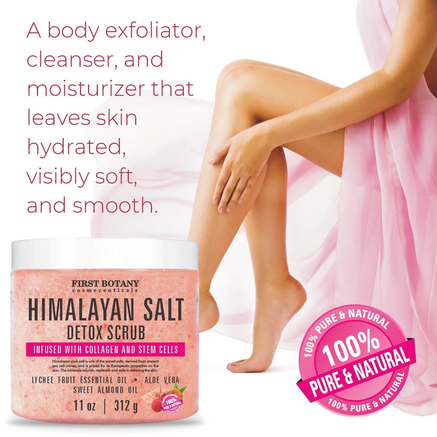 First Botany Himalayan Salt Body Scrub & Face Souffle – Natural Exfoliating, Moisturizing, Fights Acne, Cellulite, Wrinkles & Scars