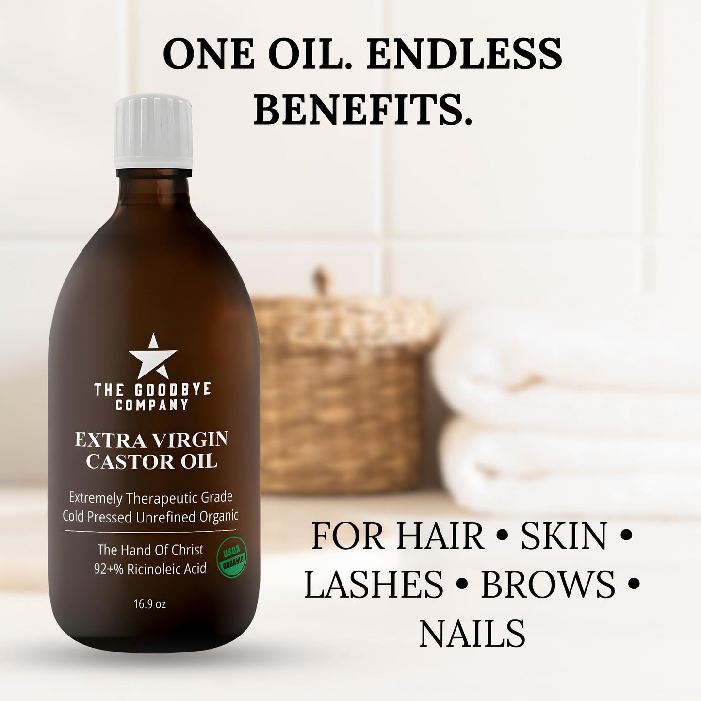 Premium Organic Cold-Pressed Castor Oil 16.9 oz – Extra Virgin, Hexane-Free, Small Batch, Ethically Sourced for Hair, Skin, Lashes & Brows