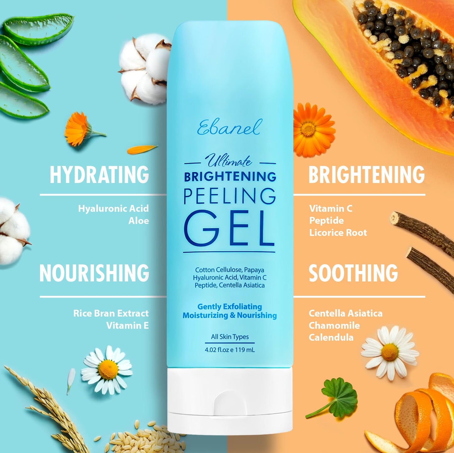 Ebanel Exfoliating Face Scrub & Peeling Gel – Brightening Moisturizing Cleanser with Centella, Hyaluronic Acid, Vitamins C & E