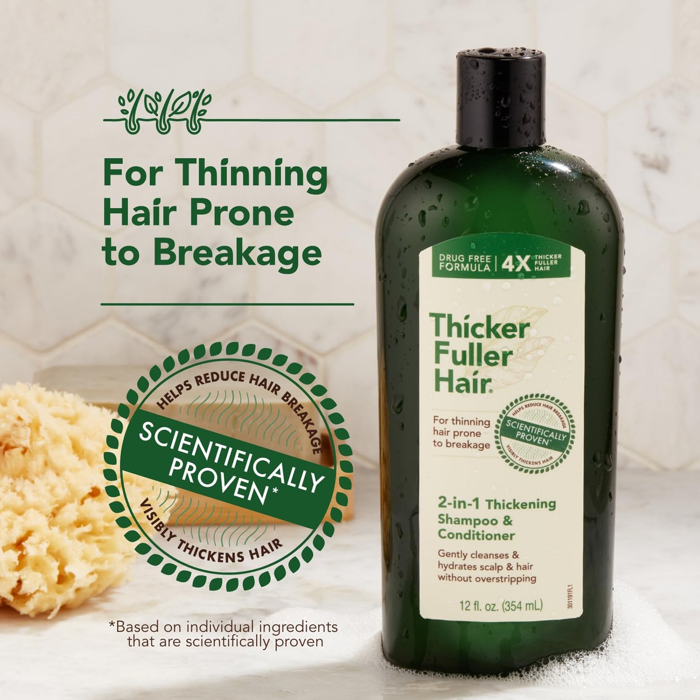 Thicker Fuller Hair 2-in-1 Thickening Shampoo and Conditioner for Men - Shampoo for Thinning Hair - Hydrating Shampoo with Aloe Leaf Juice - 12 oz.