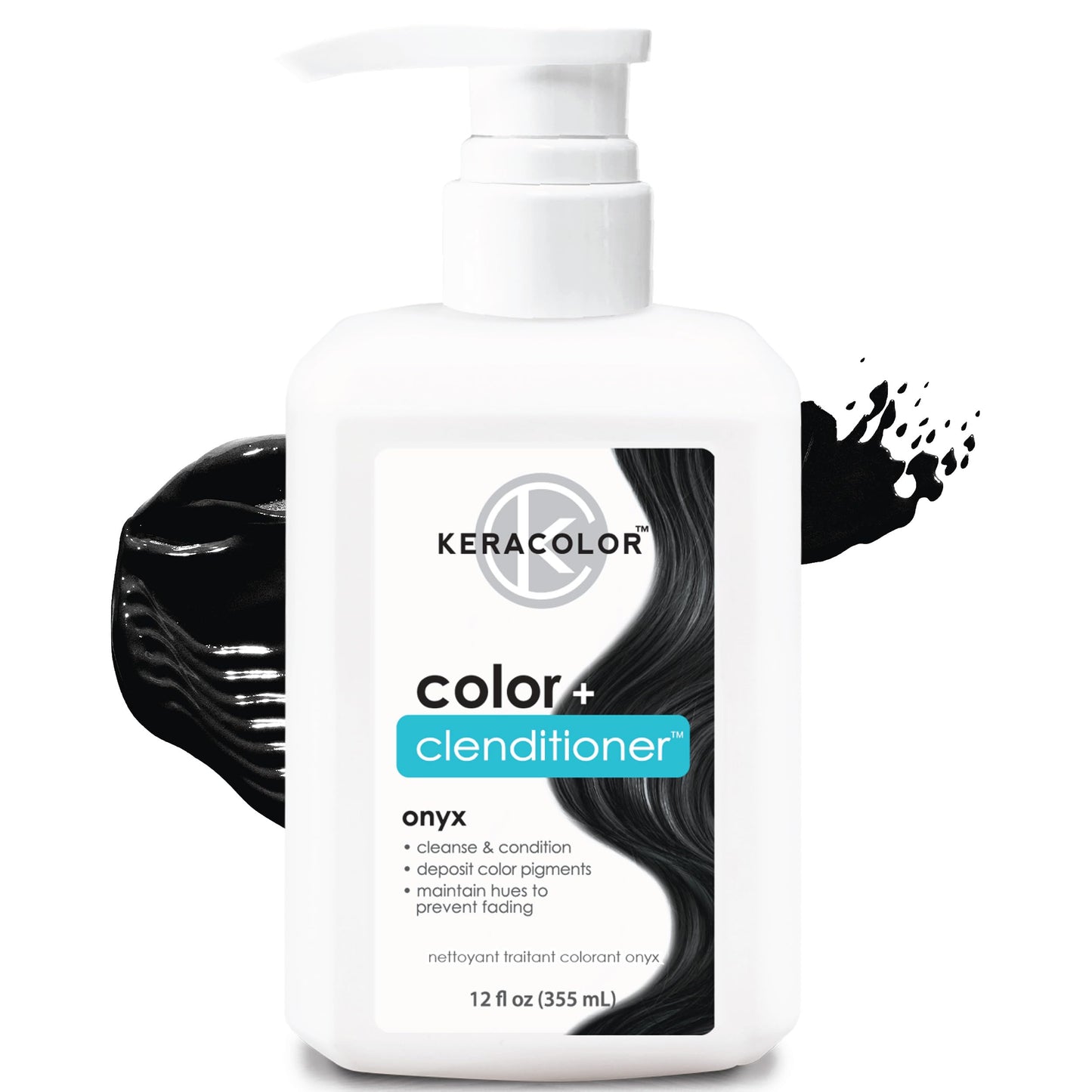 Keracolor Color + Clenditioner 3-in-1 Color-Depositing Conditioner, Gently Cleanses & Conditions, Semi-Permanent Onyx Hair Color, 12 Fl Oz