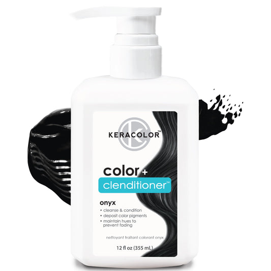 Keracolor Color + Clenditioner 3-in-1 Color-Depositing Conditioner, Gently Cleanses & Conditions, Semi-Permanent Onyx Hair Color, 12 Fl Oz
