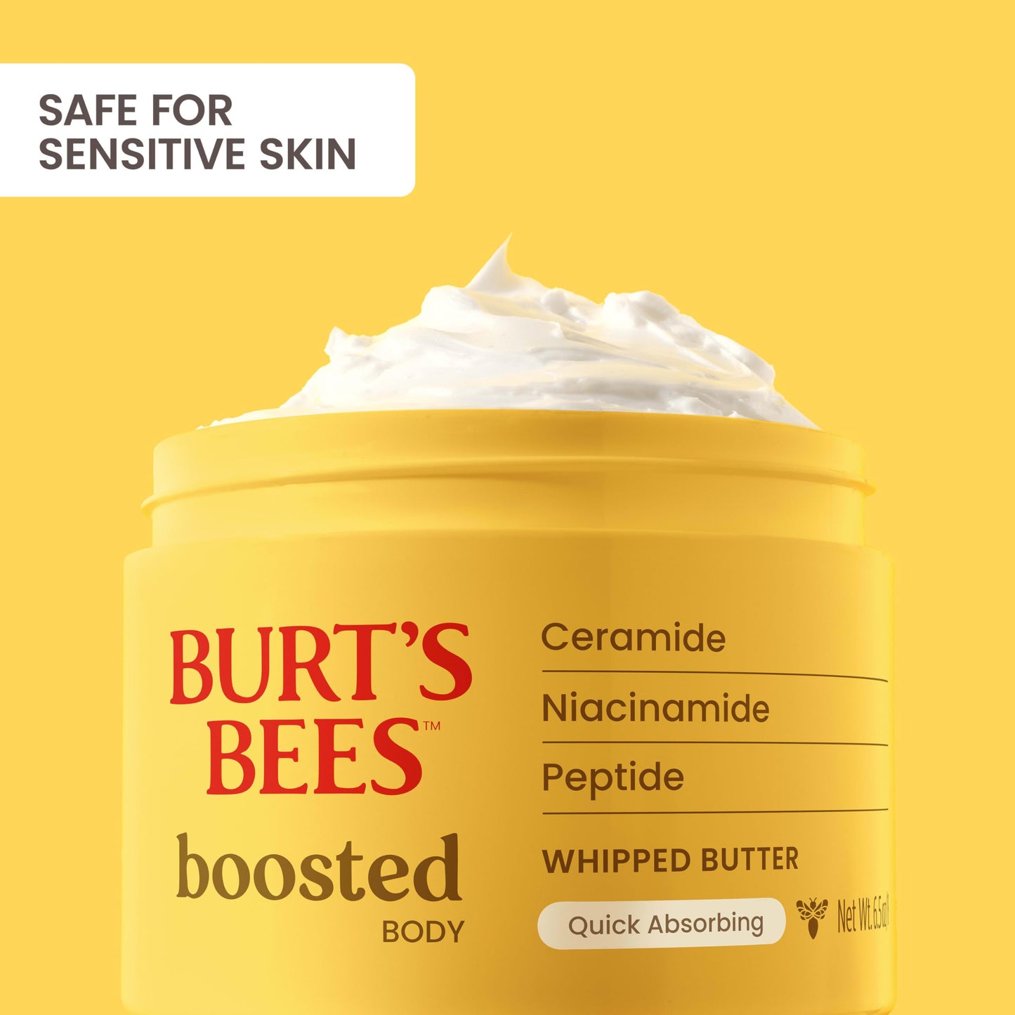 Burt's Bees Boosted Body Whipped Butter with Ceramide, Niacinamide & Peptides, Quick-Absorbing, Skin Barrier Support, Tropical 6.5oz