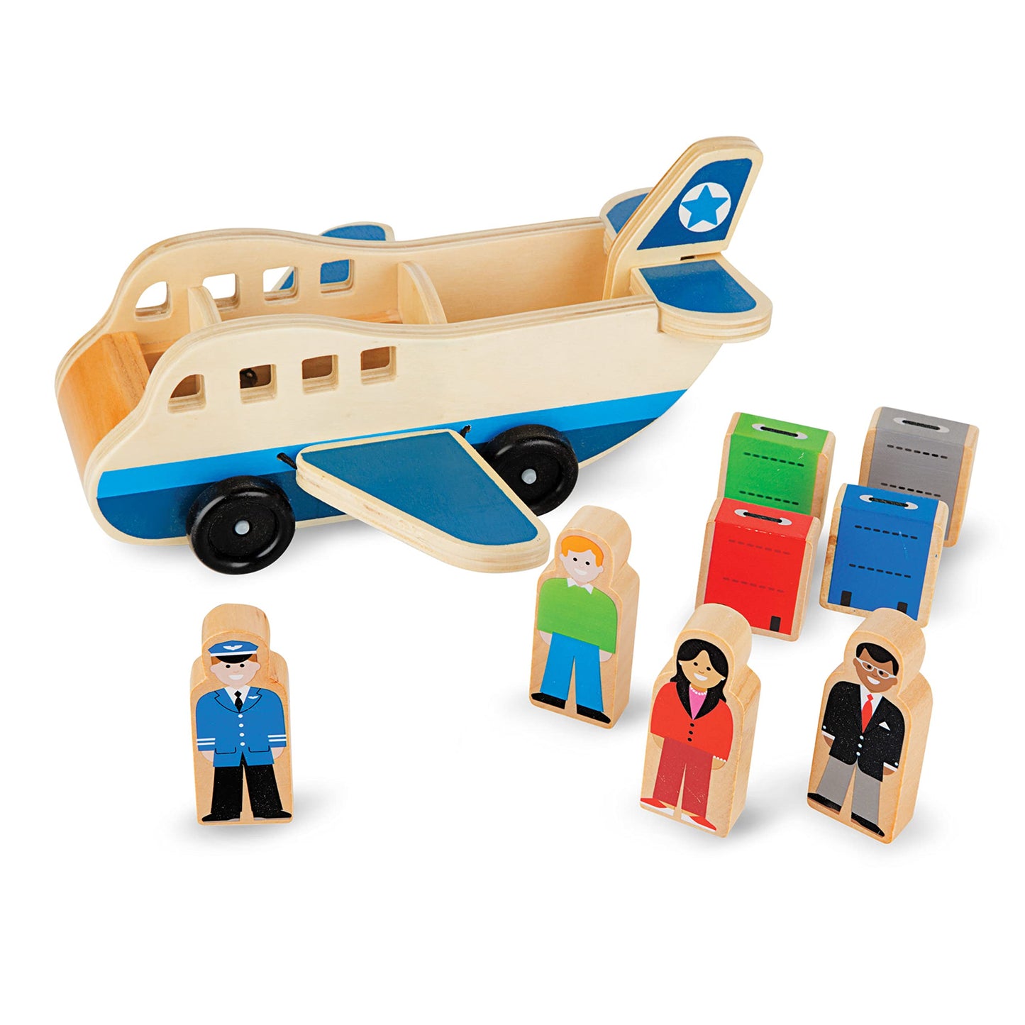 Melissa & Doug Wooden Airplane Play Set with 4 Play Figures and 4 Suitcases