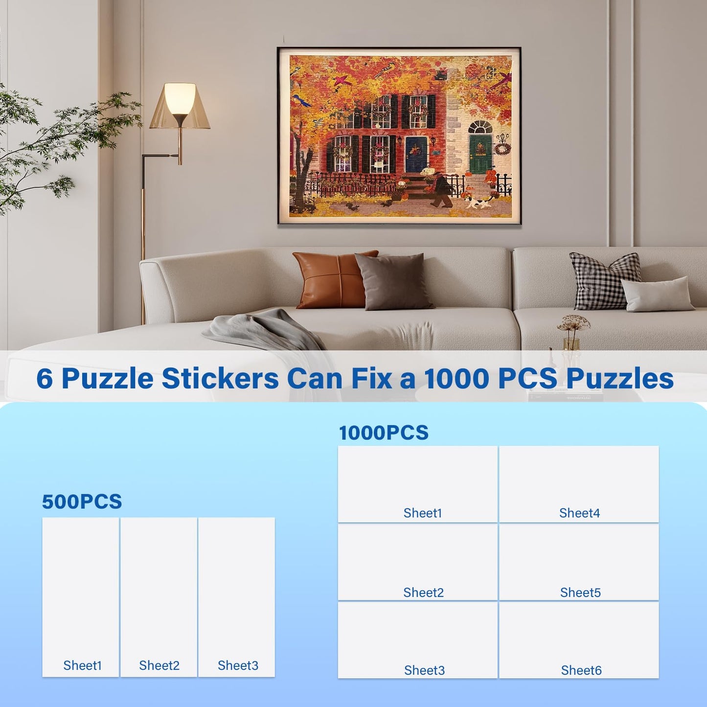Puzzle Glue Sheets for 1000-Piece Puzzles – 24 Easy Peel & Stick Saver Sheets, No-Clean Jigsaw Stickers, Gift for Puzzle Lovers