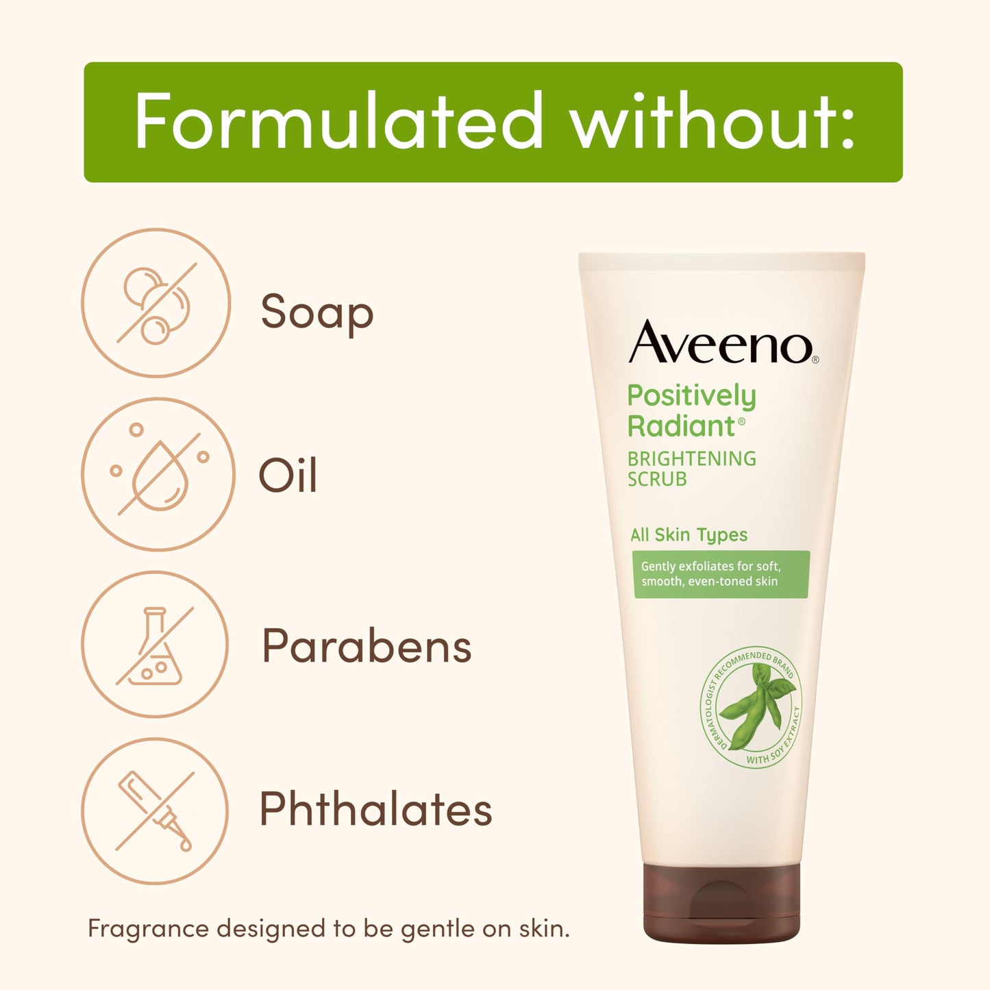 Aveeno Positively Radiant Daily Facial Scrub – Brightens & Exfoliates, Moisture-Rich Soy, Hypoallergenic, Oil & Soap-Free, 2 oz Travel Size