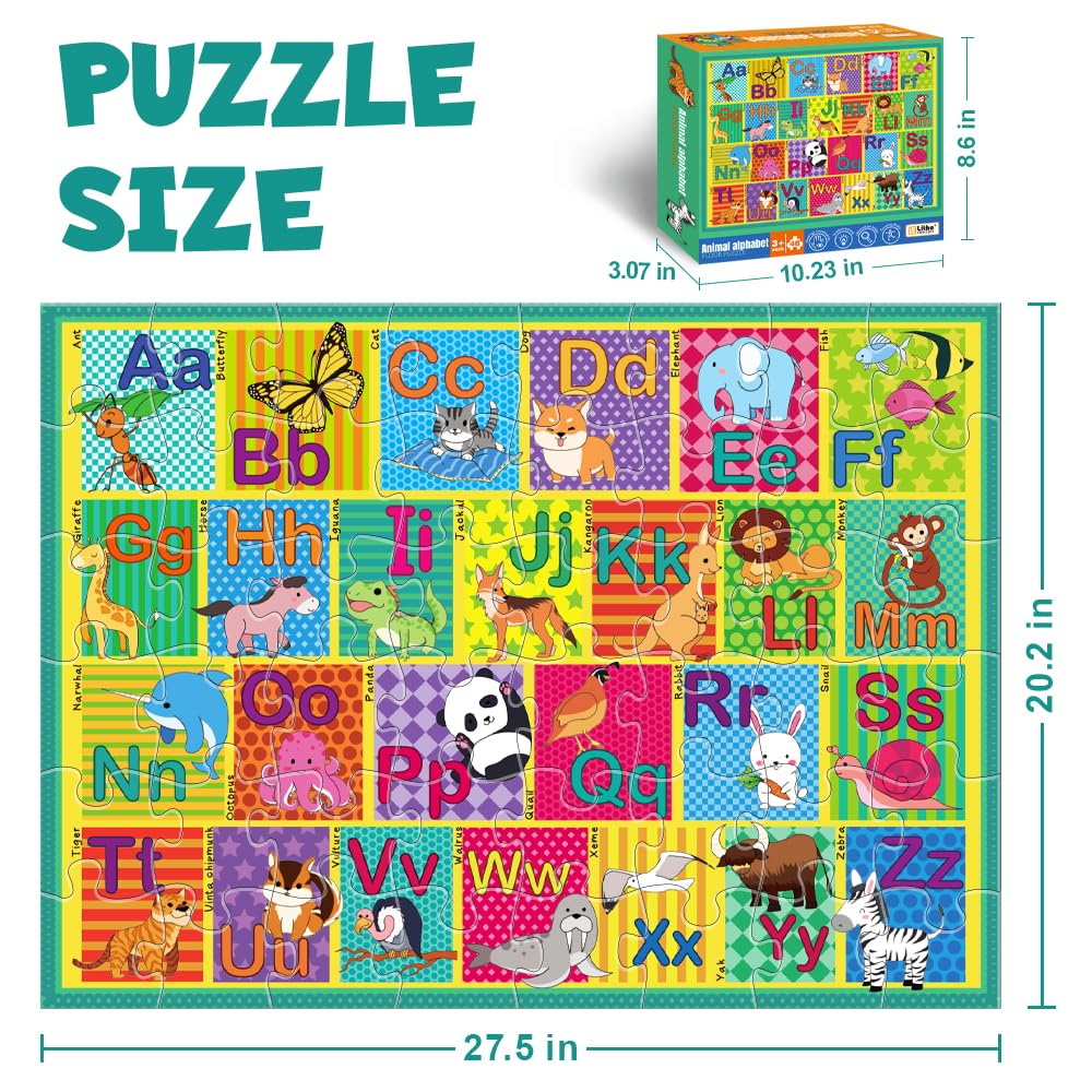 48-Piece Animal Alphabet Floor Puzzle – A-Z Learning Game with Vivid Animal Designs, Educational Toy for Toddlers & Preschool Kids Ages 3+
