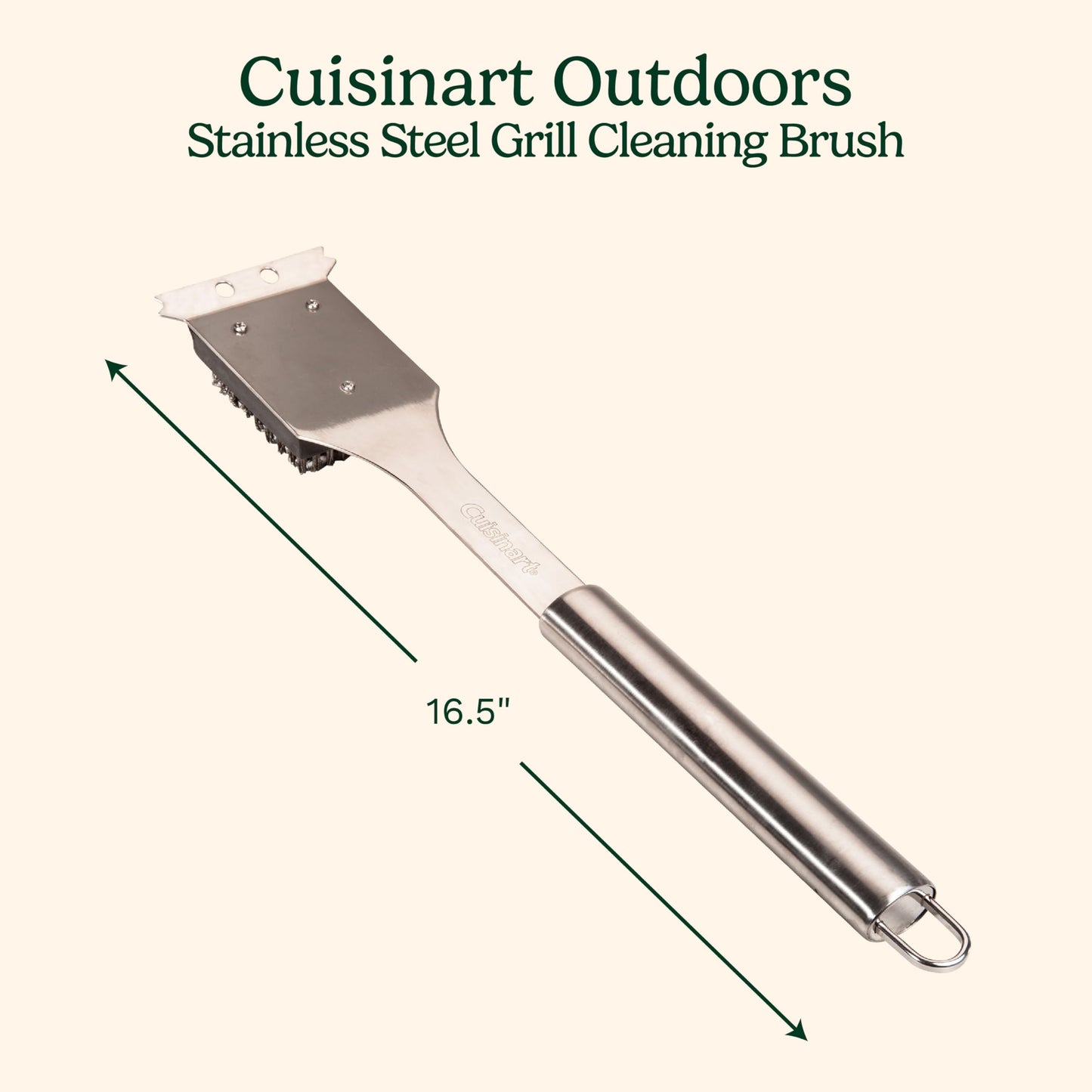 Cuisinart 16.5" Stainless Steel Grill Brush & Scraper – Long Handle BBQ, Griddle & Outdoor Grill Cleaning Tool