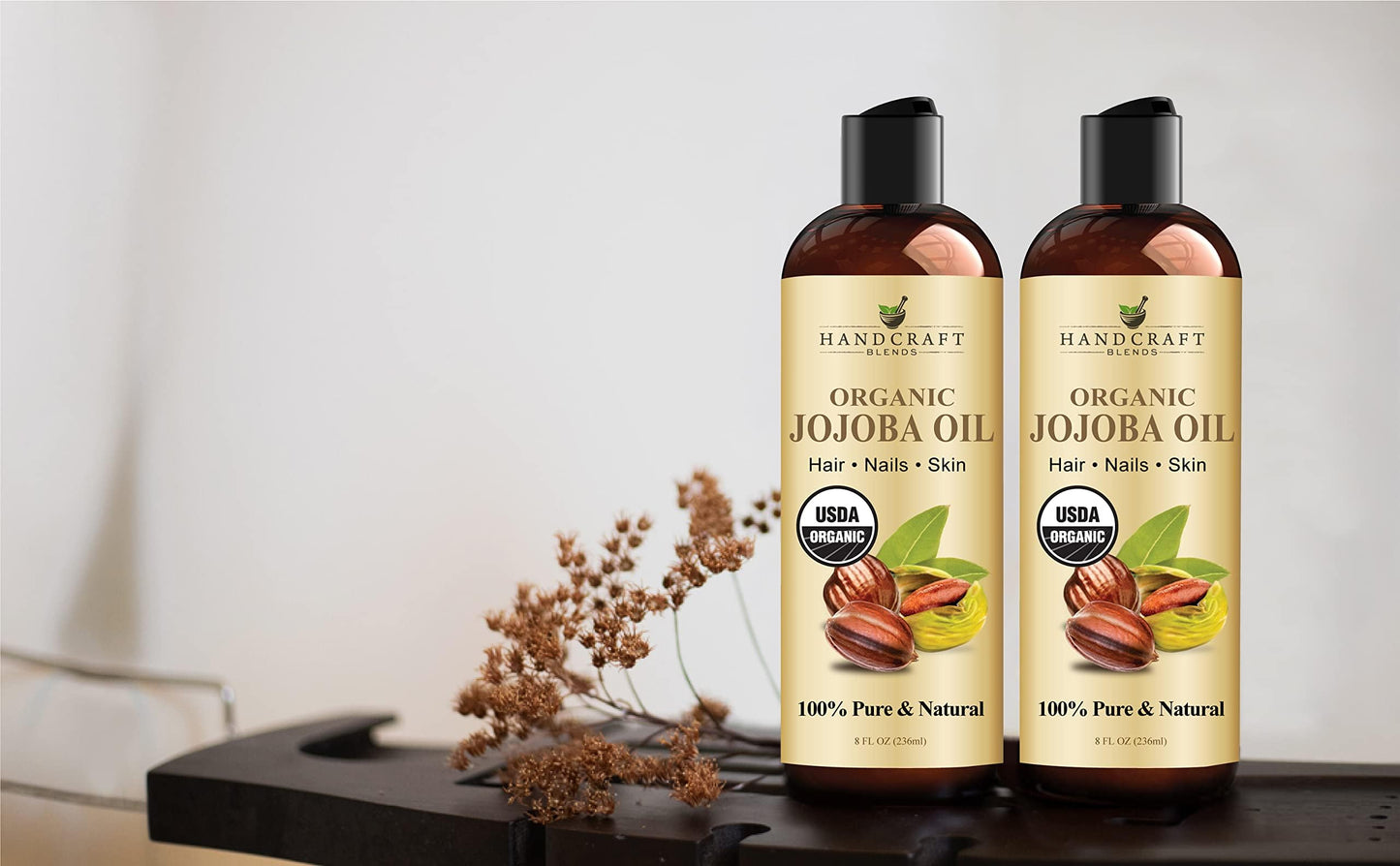 Handcraft Blends Organic Jojoba Oil – 100% Pure & Natural, Cold-Pressed USDA Certified Carrier Oil for Hair, Skin & Face, Massage & Aromatherapy, 8 Fl Oz