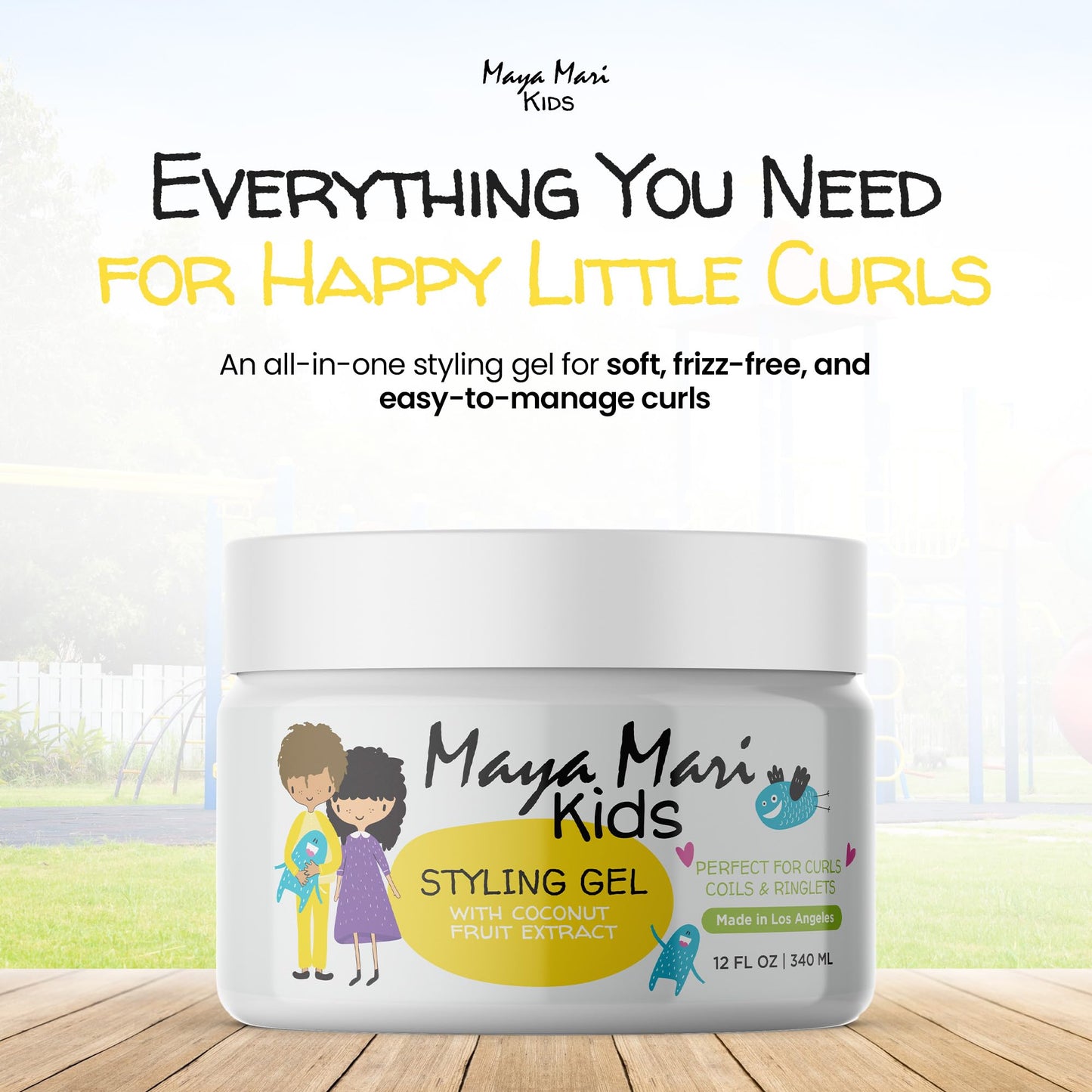 MAYA MARI Kids Hair Styling Gel with Coconut Fruit Extract | Safe & Gentle Baby Hair Gel for Toddlers | Sulfate-Free Hair Gel for Boys & Girls, 12 oz