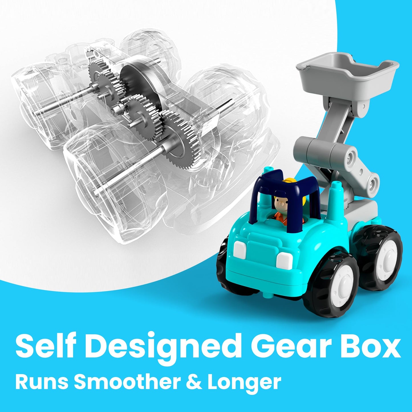 iPlay iLearn Toddler Construction Truck Set – Friction Cars, Crane, Dump & Cement Trucks, Push & Go Vehicles for 1-4 Yr Old Boys & Girls