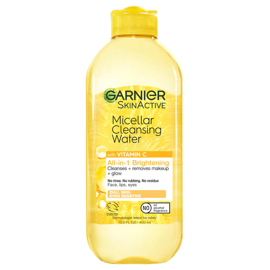 Garnier Micellar Water with Vitamin C – Brightening & Hydrating Makeup Remover & Facial Cleanser, Vegan & Cruelty-Free, 13.5 fl oz