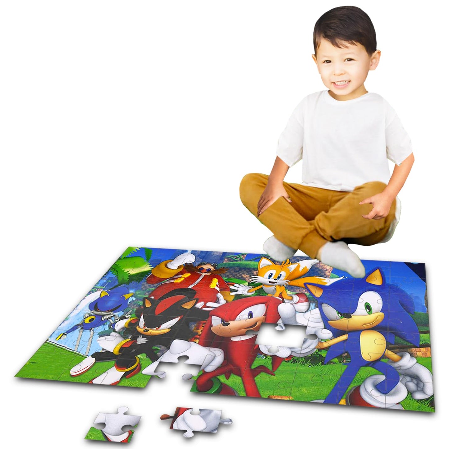 Sonic the Hedgehog Floor Puzzle Set – 72-Piece Jigsaw Puzzle Bundle with Stickers, Tattoos & More, Fun for Kids Ages 5+