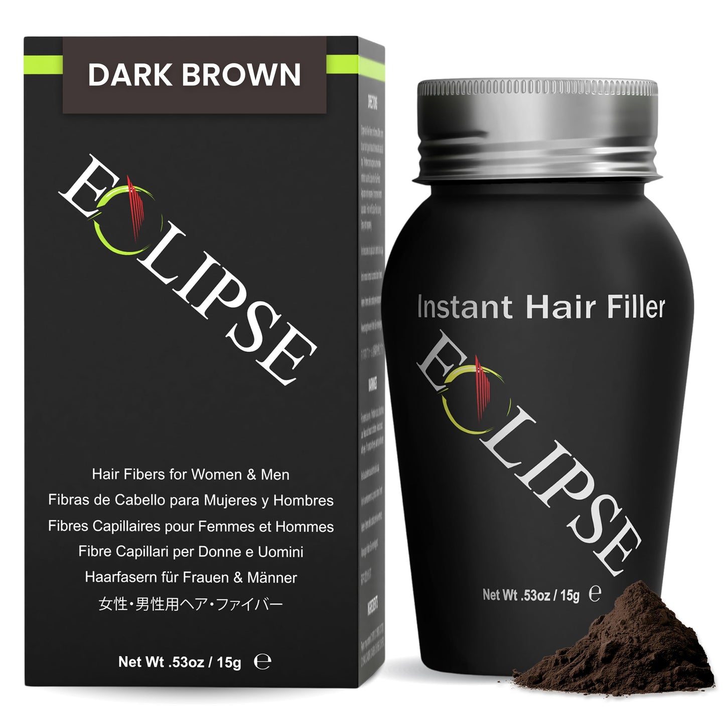 ECLIPSE Hair Fibers Dark Brown for Thinning Hair for Women & Men to Conceal Hair Loss in 15 Seconds - 100% Undetectable Hair Building Fibers, 15g