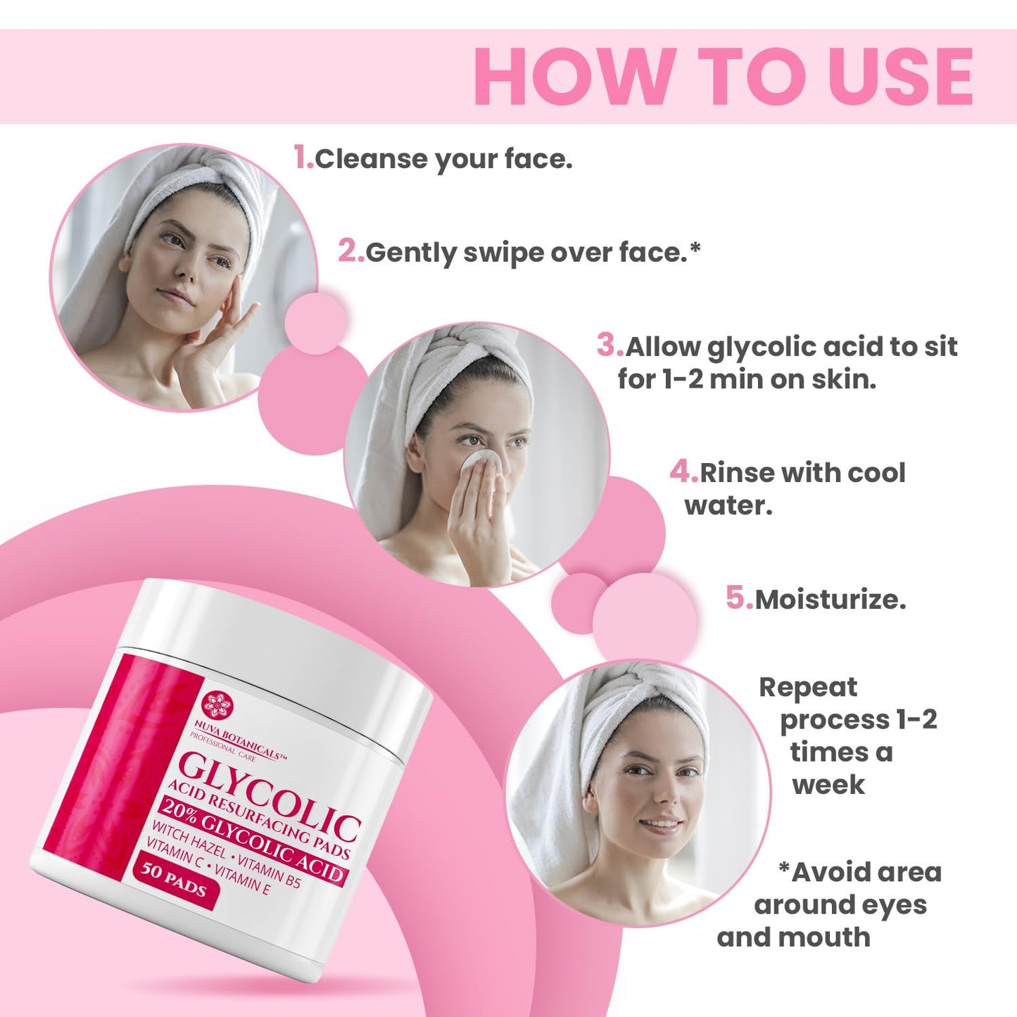 20% Glycolic Acid Face Pads (50) – At-Home Chemical Peel & Exfoliating Pads with Vitamin C for Acne & Brightening Skin