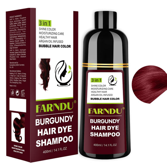 Farndu Red Burgundy Hair Dye Shampoo for Women Men, Hair Color Shampoo Natural Ingredients
