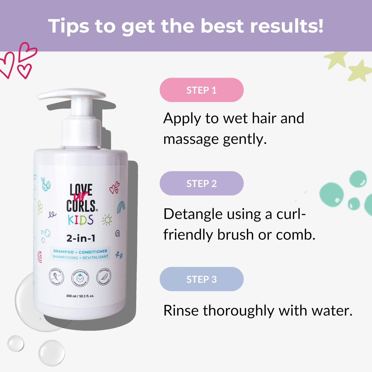Love Ur Curls Kids 2-in-1 Shampoo & Conditioner | Fragrance-Free, Tear-Free, Gentle Formula | Sulfate & Paraben Free, 300 mL