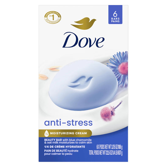 "Dove Anti-Stress Blue Chamomile And Oat Milk Moisturizes to Calm Skin Soap 106g Pack Of 6