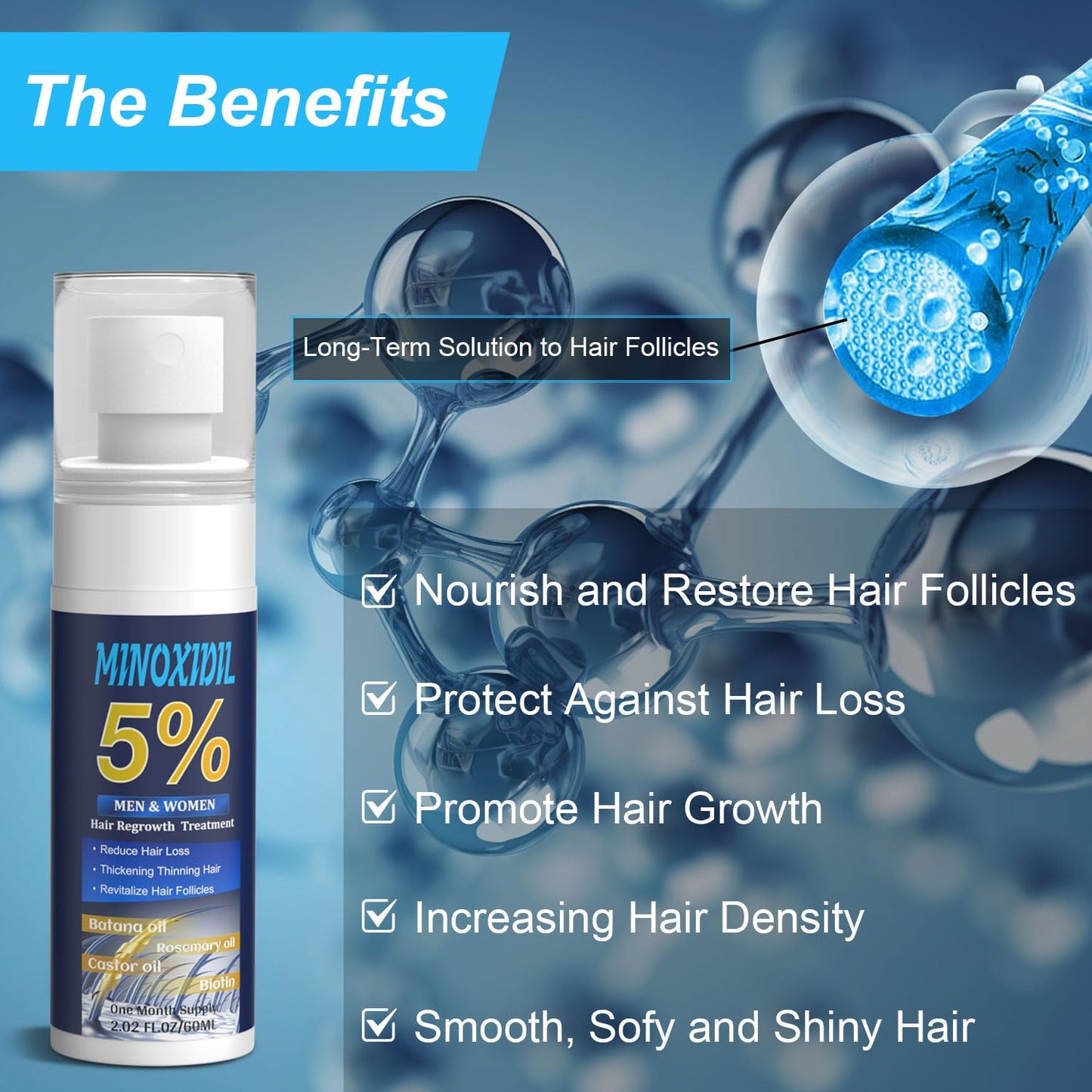 5% Minoxidil Hair Growth Serum for Men & Women – Extra Strength Hair Loss Solution with Biotin, Batana & Rosemary for Thicker Hair & Beard, 2.02 Fl Oz