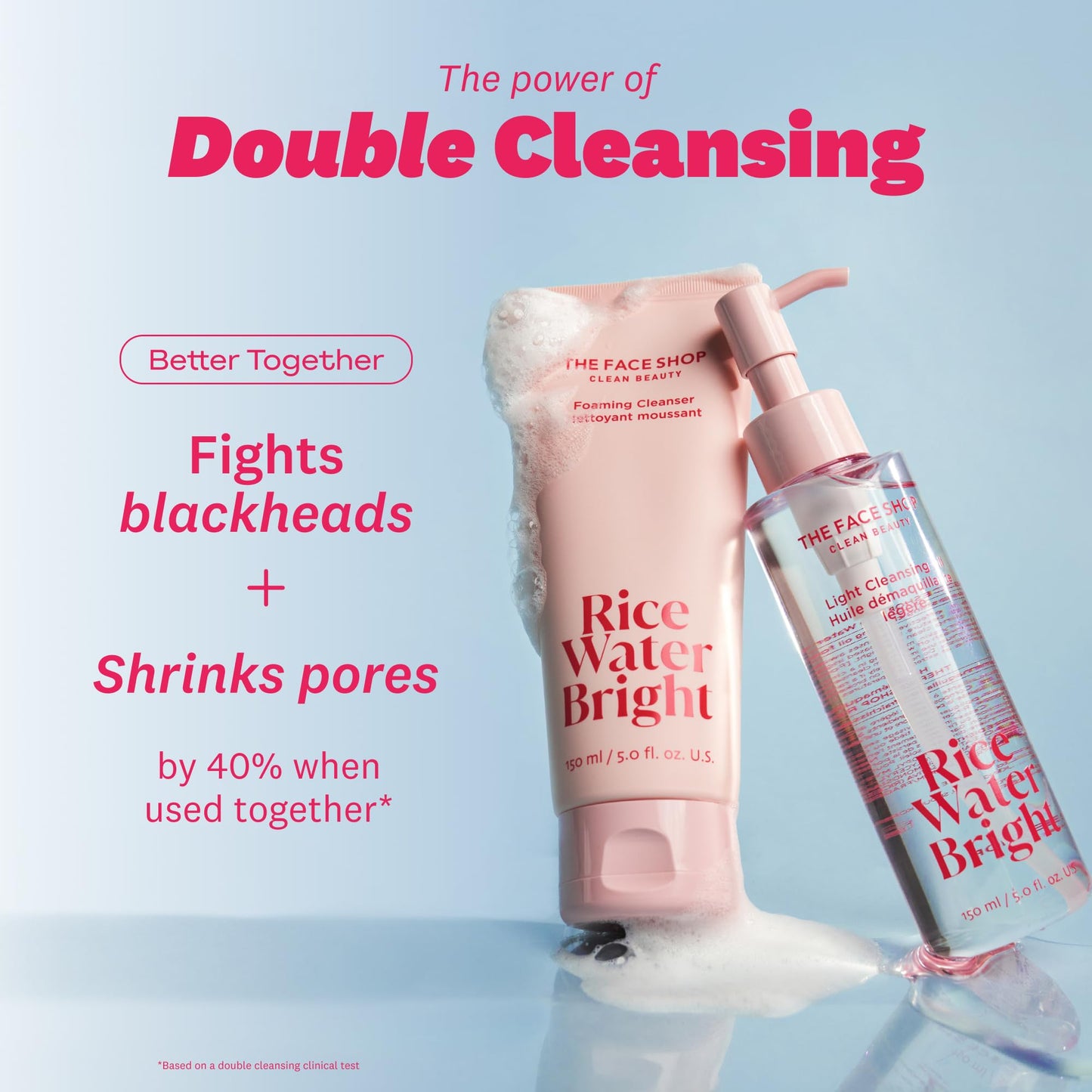 The Face Shop Rice Water Bright Cleansing Duo Set – Gentle Face Wash & Pore Control Cleansing Oil, Hydrating, Moisturizing, Vegan, Korean Skincare