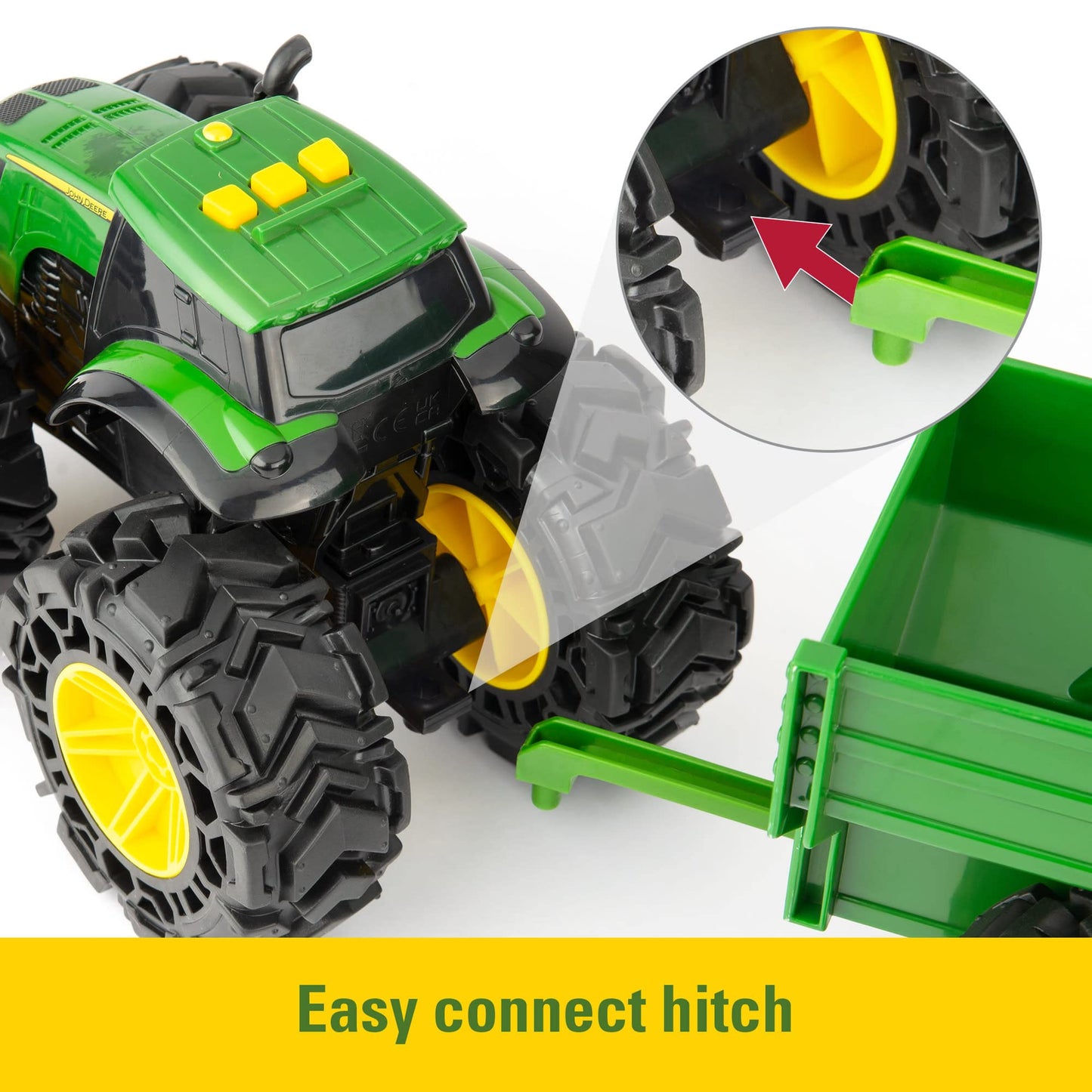 TOMY Monster Treads - John Deere Tractor Toy and Wagon - Includes Lights, Sounds, and Monster Truck Tires - John Deere Farm Toys - Ages 3 Years and Up