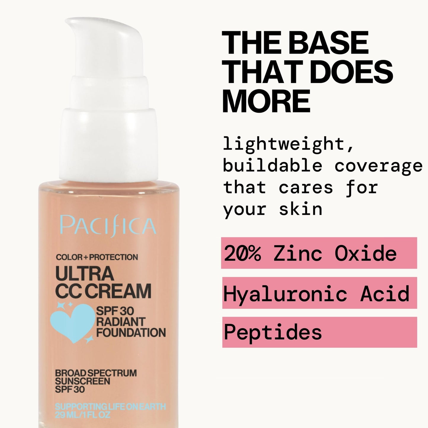 Pacifica Ultra CC Cream Radiant Foundation SPF 17 - Warm-Light – Medium Coverage Color Correcting Cream, Dewy Finish, Mineral SPF, 1 oz