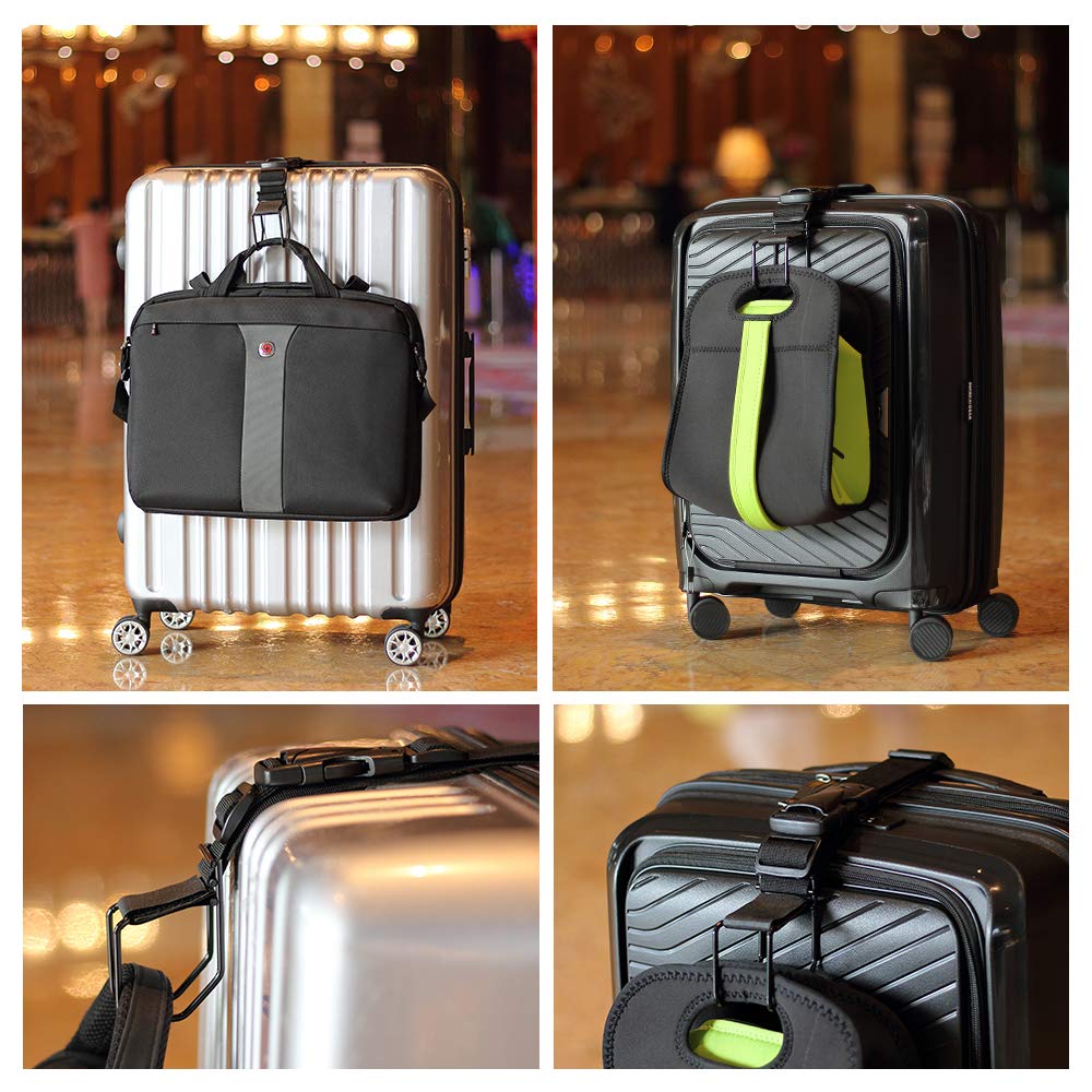 Luggage Hook Strap – Adjustable J Hook Add-a-Bag Strap for Suitcase, Hands-Free Travel Accessory for Carry-On & Extra Bags (Black, Medium)