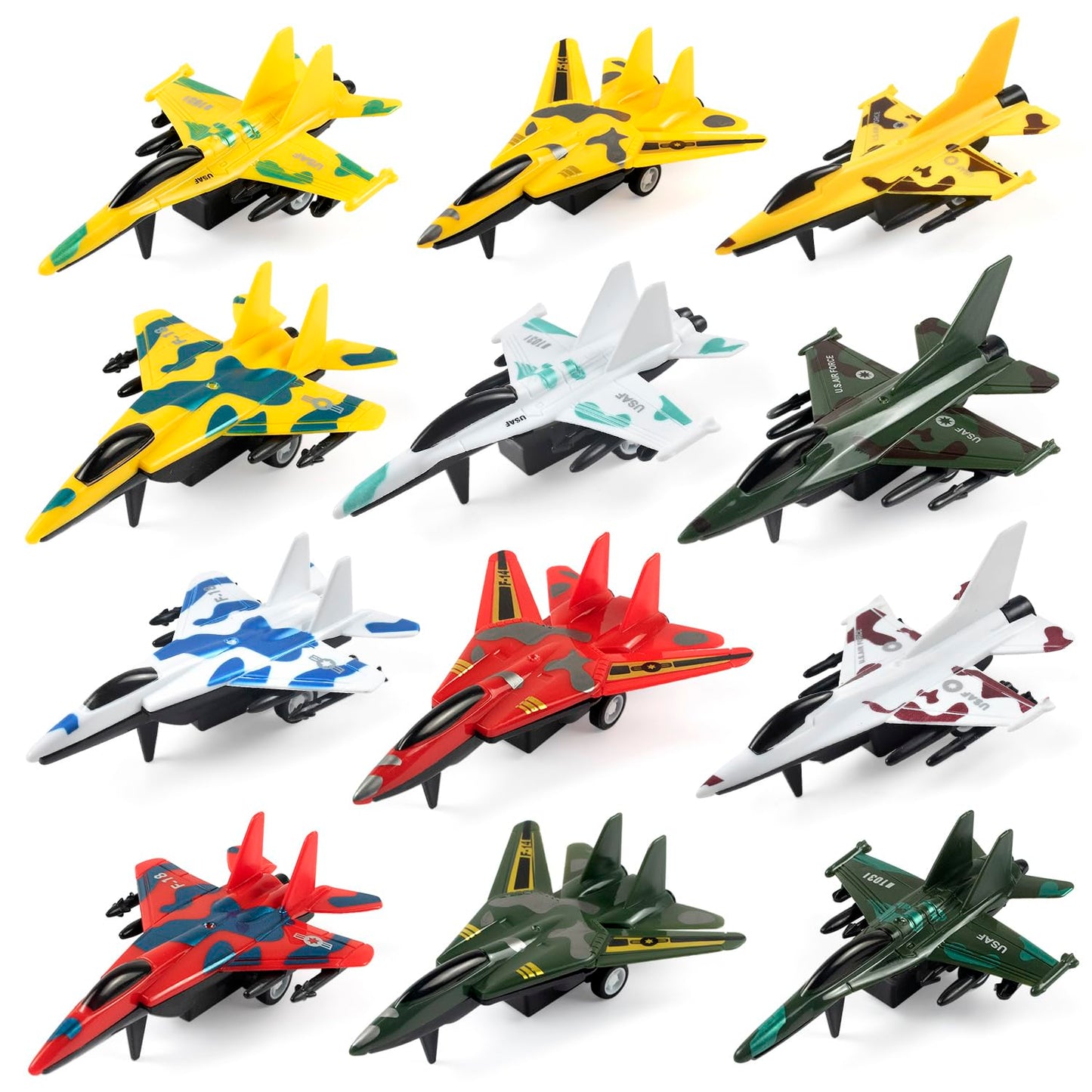 BOOJALOO 12-Pack Pull Back Airplane Toys | Fighter Jets Playset, Plane Party Favors & Kids Gifts for Boys 3+