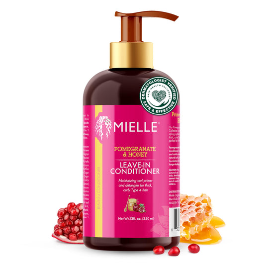 Mielle Organics Pomegranate & Honey Leave-In Conditioner for Curly Hair, Moisturizing Detangler to Repair Damage, Prevent Frizz & Boost Shine, 12 Fl Oz