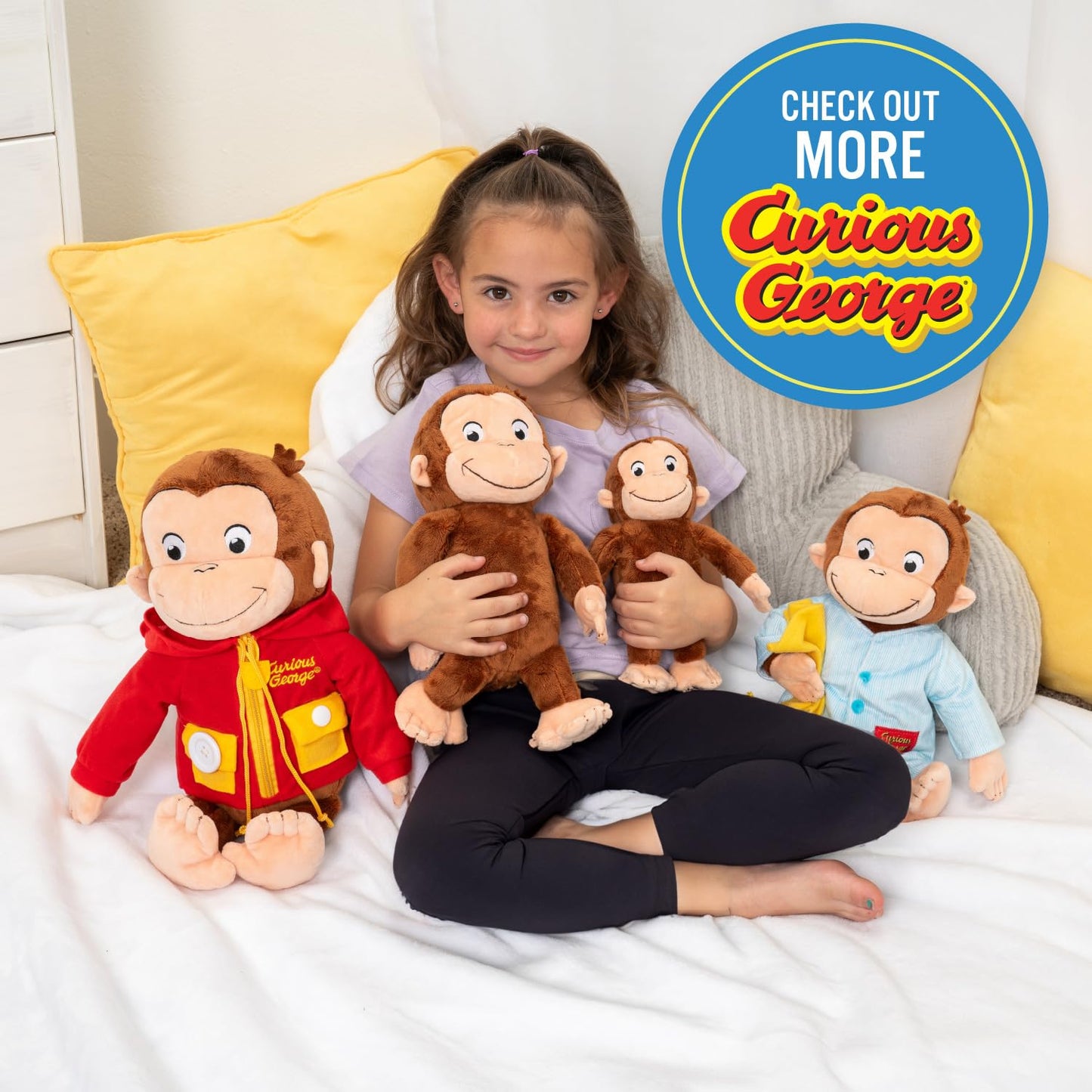 KIDS PREFERRED Curious George Monkey Stuffed Animal Plush Toys Soft Cutest Cuddle Plushie Gifts for Baby and Toddler Boys and Girls - 8 Inches