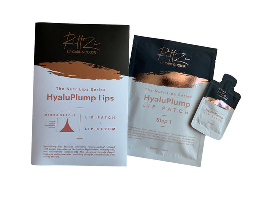 RittZi HyaluPlump Lips 2-Step Lip Care System – 800 Self-Dissolving Microneedles with Hyaluronic Acid, Niacinamide & Peptides for Plumper Lips