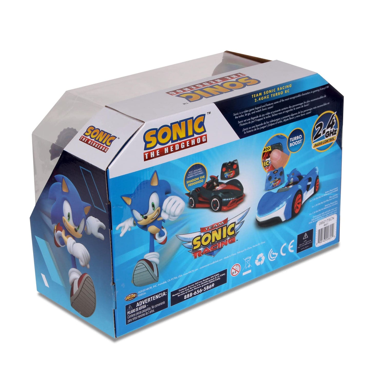 NKOK Team Sonic Racing 2.4GHz RC Car with Turbo Boost, Working Lights, Adjustable Wheels, Fun & Easy, Sonic The Hedgehog 601, Ages 6+