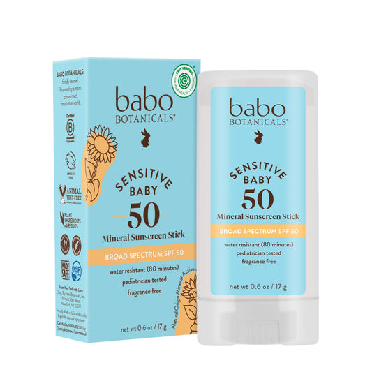 Babo Botanicals Baby Mineral Sunscreen Stick SPF 50, Zinc Oxide, 70% Organic, Fragrance-Free, Water Resistant, EWG & MADE SAFE Certified