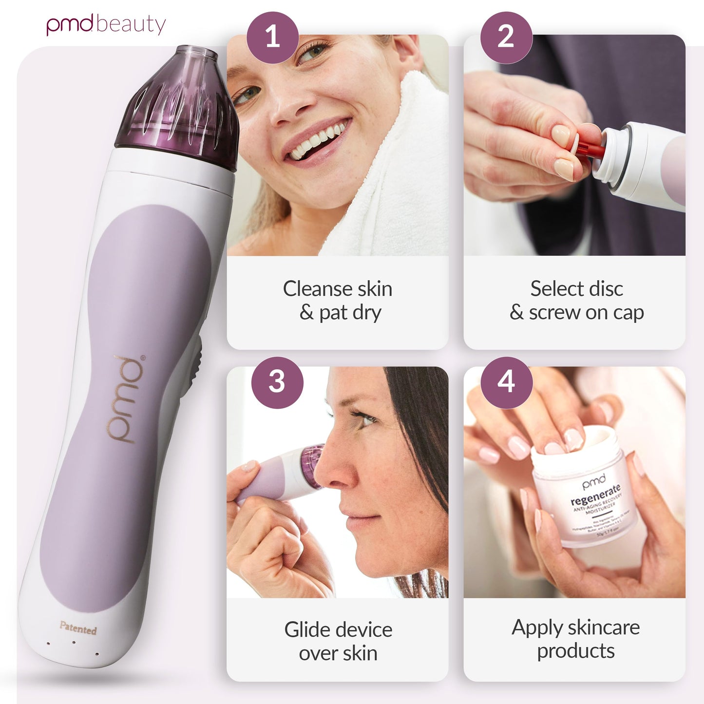 PMD Personal Microderm Classic for At-Home Use, Facial Exfoliator Tool, Microdermabrasion Machine Kit for Face and Body Skincare, Lavender