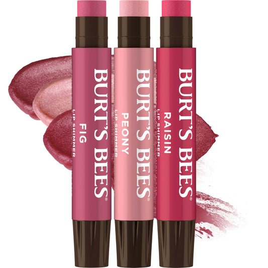 Burt's Bees Lip Shimmer Nude Collection - Tinted Moisturizing Lip Balm, Natural Hydration & Glow, Buildable Color, 3 Pack x 0.09 Oz
